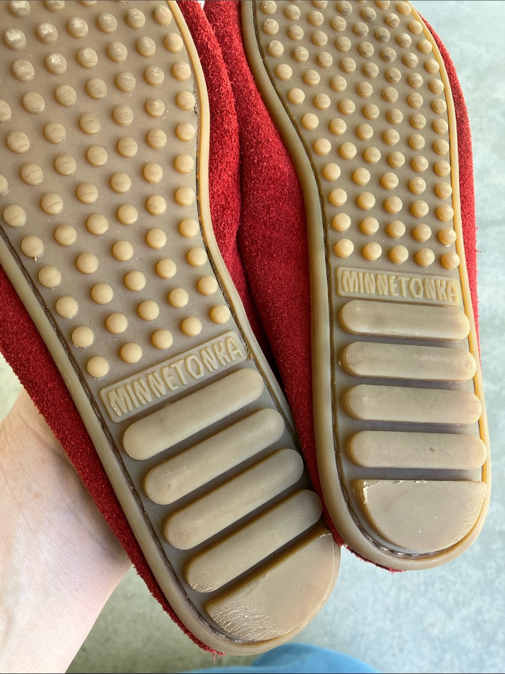 Minnetonka Red Suede Leather Moccasins, 9.5 - Picture 6 of 6